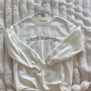 White Sweatshirt with Embroidered Text